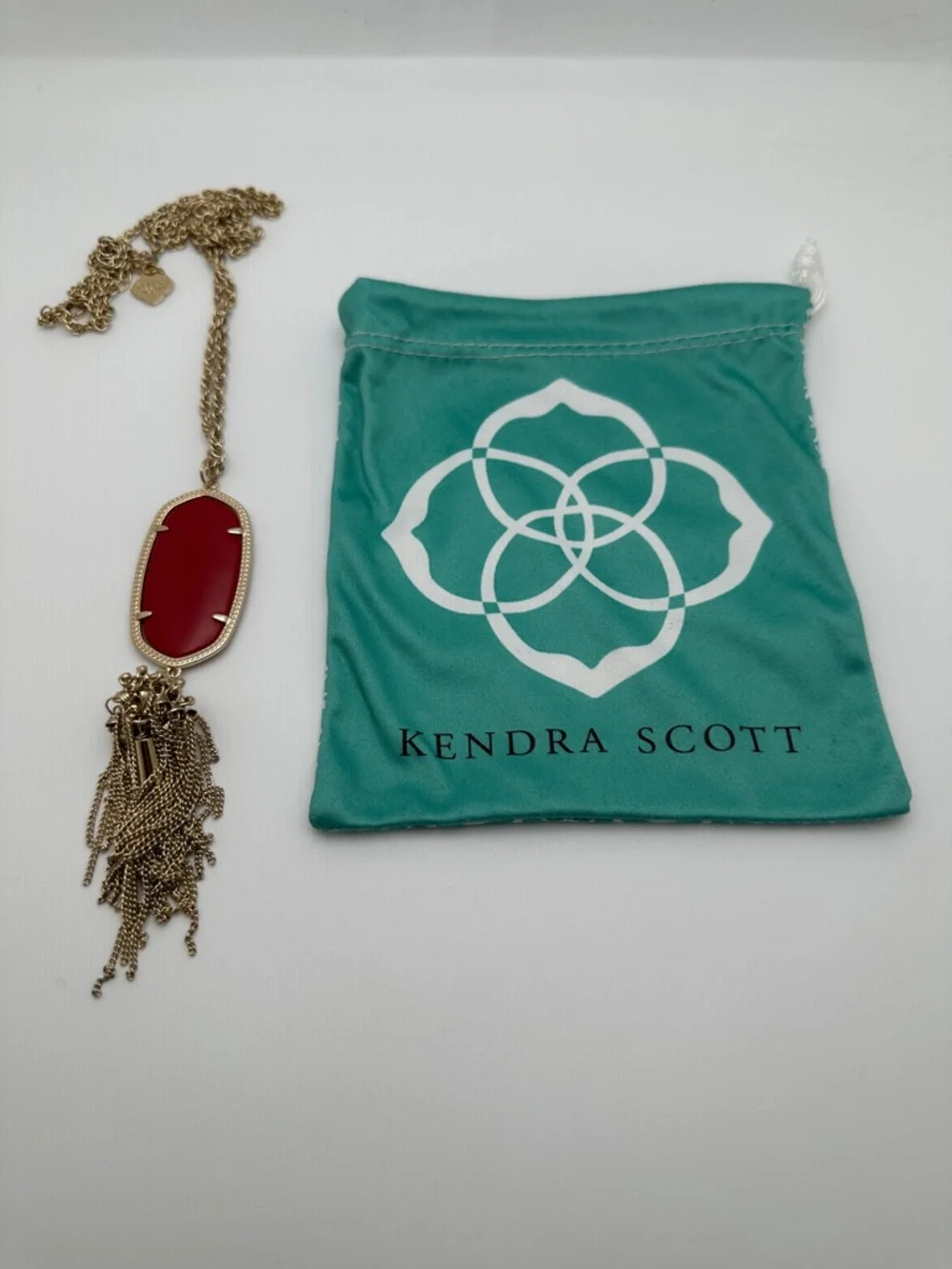 Kendra Scott Rayne Tassel Bright Red Pendant Gold Tone Long Necklace